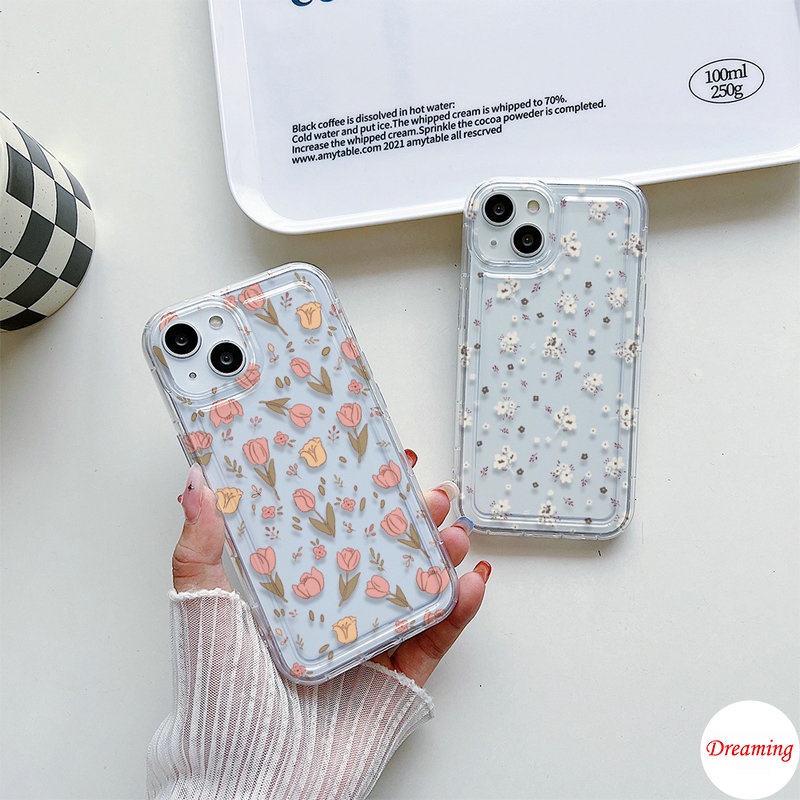 เคสโทรศัพท์มือถือแบบใส กันกระแทก ลายดอกไม้ สีขาว ชมพู สําหรับ VIVO V29 V27E V25 V23E V21E V20 V15 V9 Youth S1 X70 X60 X50 Pro Y02T Y02A Y15A Y20i Y12A Y11S