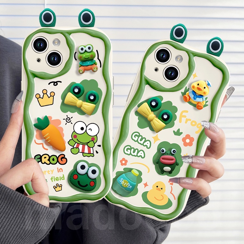 Cute Cartoon Casing Huawei Nova Y90 Y70 Y71 Y70+ Plus 11 10 9 7 SE 8 Pro 7i 5T Honor 20 P30 P40 Green Cream Edge 3D Duck Frog Doll Fine Hole Soft Phone Case 1NY 47