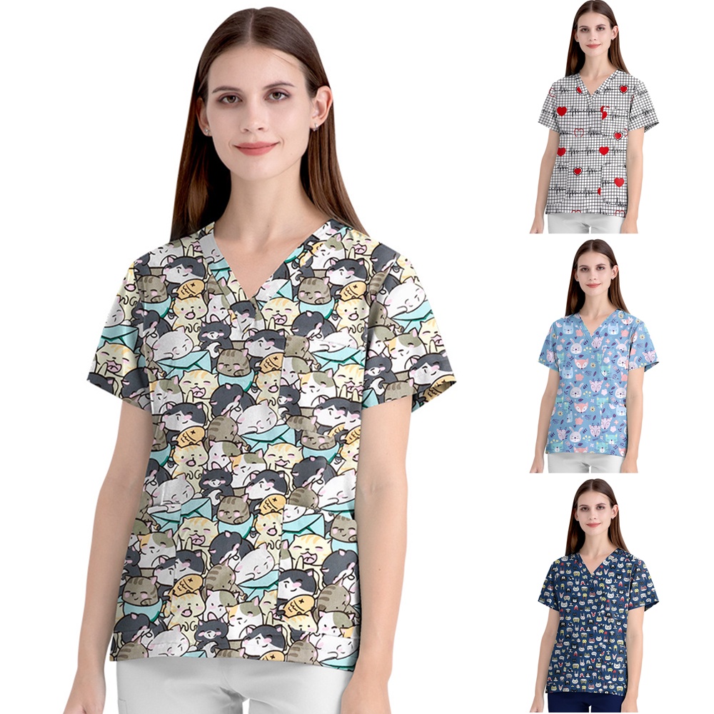 ใหม่ เสื้อยืด คอวี แขนสั้น ผ้าฝ้าย พิมพ์ลาย แฟชั่น สําหรับผู้หญิง หมอ พยาบาล