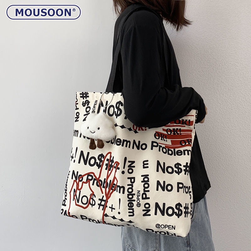 Mousoon กระเป๋าสะพายสุภาพสตรีผ้าใบใหม่ความจุขนาดใหญ่สไตล์เกาหลี ins tote bag