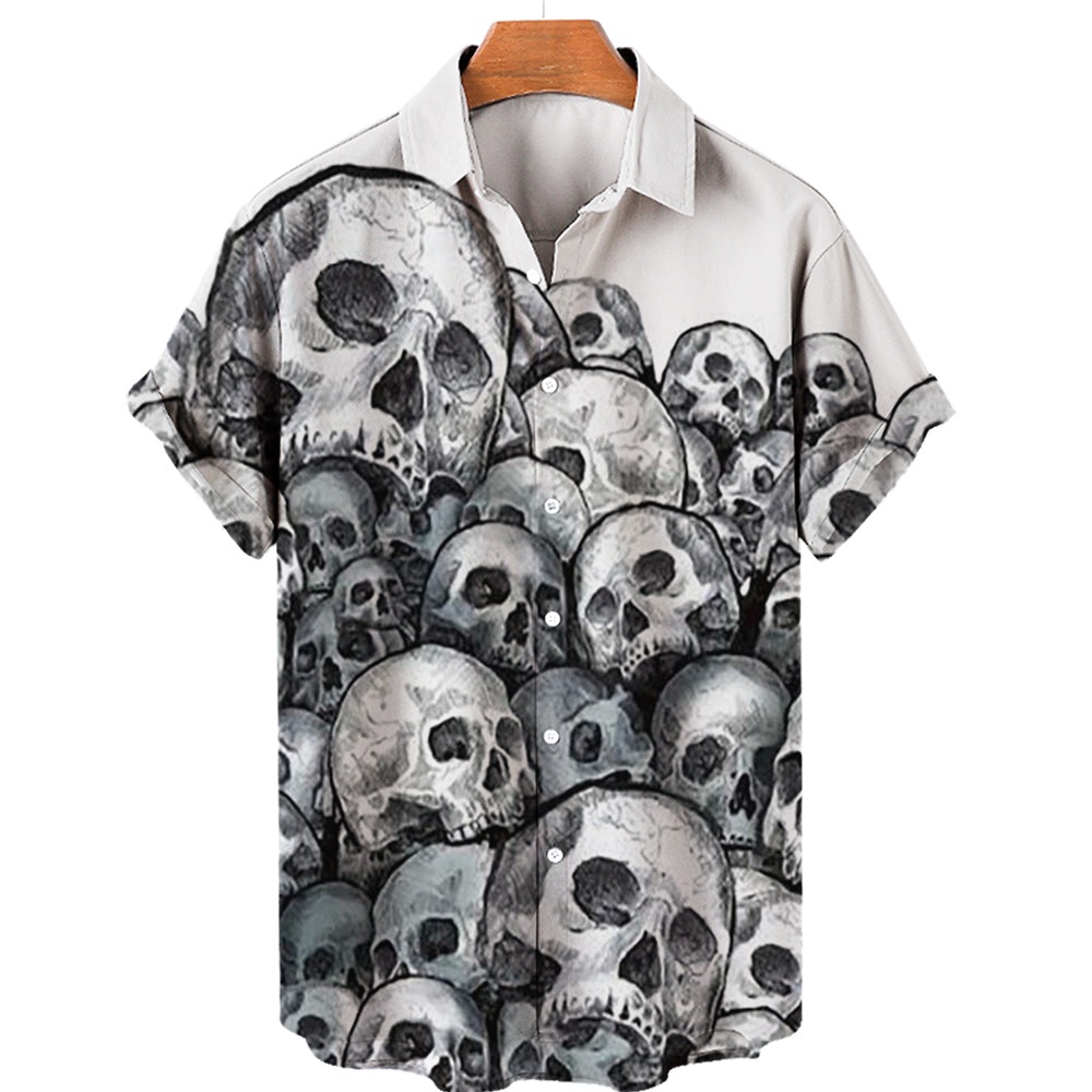 เสื้อยืดแขน โอเวอร์ไซซ์ พิมพ์ลายกะโหลก สไตล์ฮิปฮอป ฮาวาย วินเทจ แนวสตรีท เหมาะกับฤดูร้อน สําหรับผู้ชาย 18+ 2023