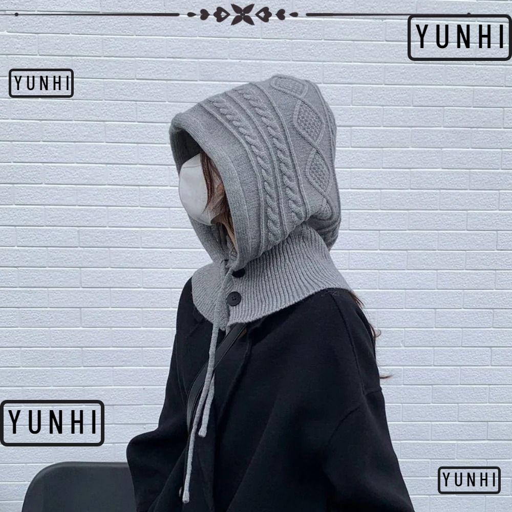 Yunhi หมวกไหมพรม หมวกไหมพรมเทียม ป้องกันหู ผ้าแคชเมียร์ถัก มีฮู้ด หนา กันลม วันพีช แบบสวมหัว ให้ความอบอุ่น แฟชั่นฤดูหนาว