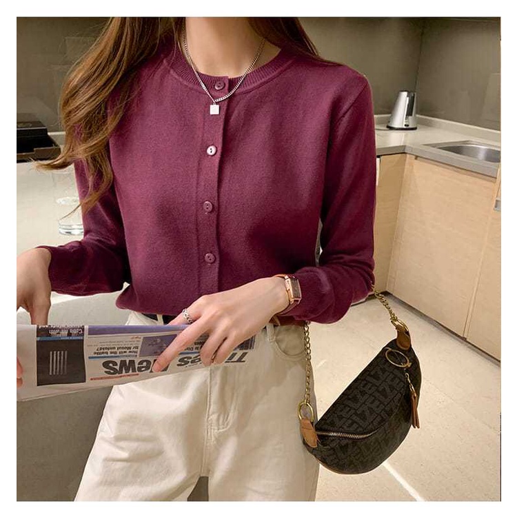 เสื้อคาร์ดิแกนแขนยาว ผ้าถัก ลําลอง แฟชั่นฤดูใบไม้ผลิ และฤดูใบไม้ร่วง สําหรับผู้หญิง - รูปที่ 5