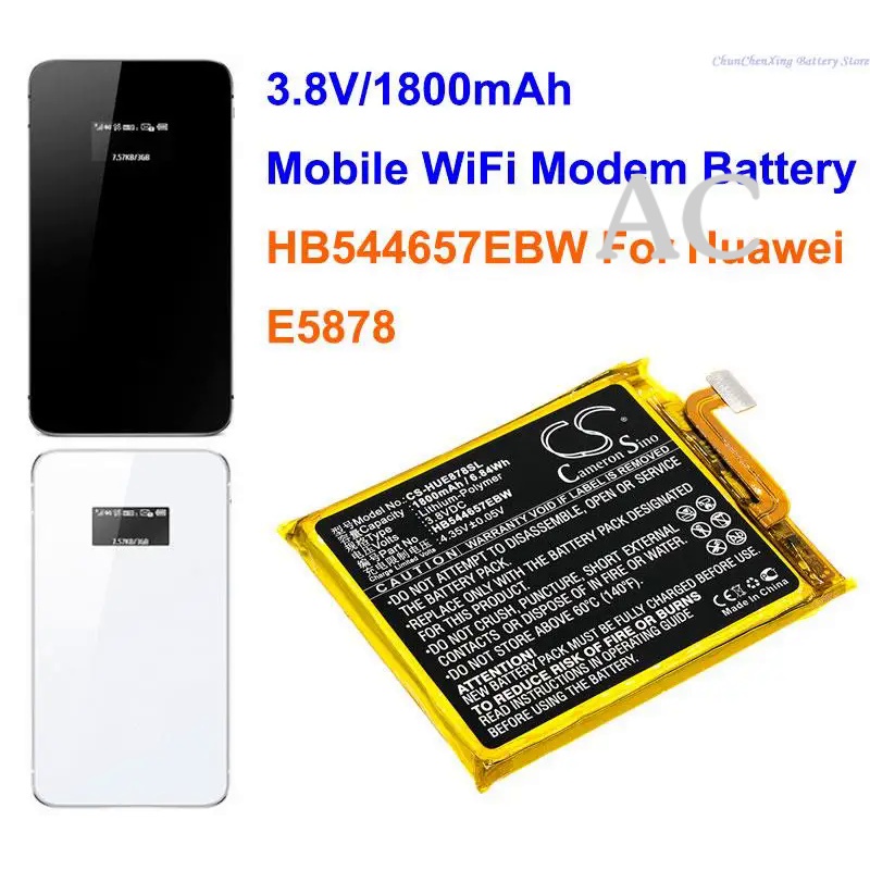 AC Cameron Sino 1800mAh Mobile WiFi Modem Hotspot battery HB544657EBW for Huawei E5878