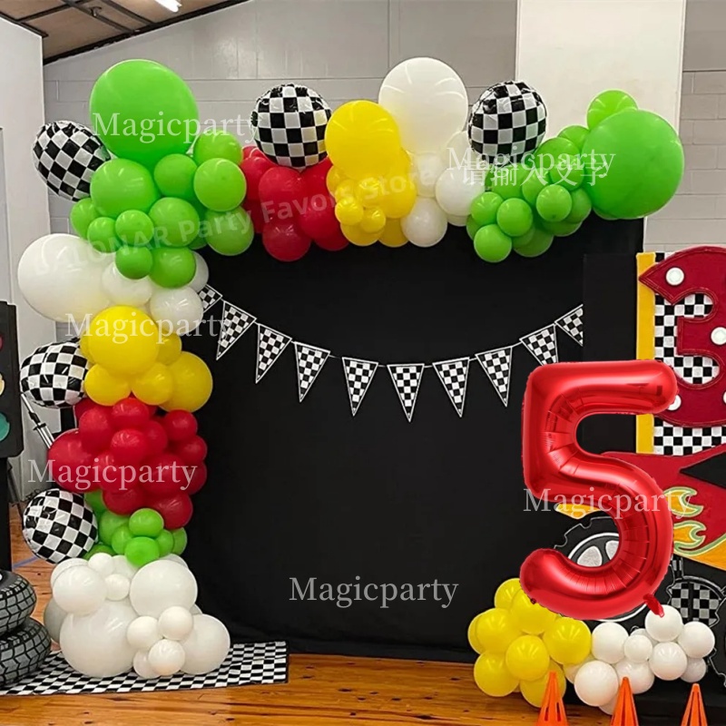Racing Car Balloon สีแดง 32 นิ้ว 1-9th Number ฟอยล์บอลลูนวันเกิดชุดตกแต่งของเล่นเด็ก Boys Birthday P