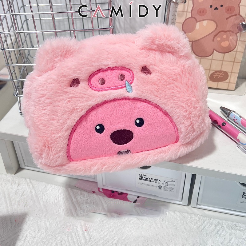 Camidy ใหม่ กระเป๋าดินสอ กระเป๋าเครื่องสําอาง ผ้ากํามะหยี่ขนนิ่ม ขนาดใหญ่ จุของได้เยอะ ลายการ์ตูนน่ารัก สไตล์ญี่ปุ่น สําหรับผู้หญิง