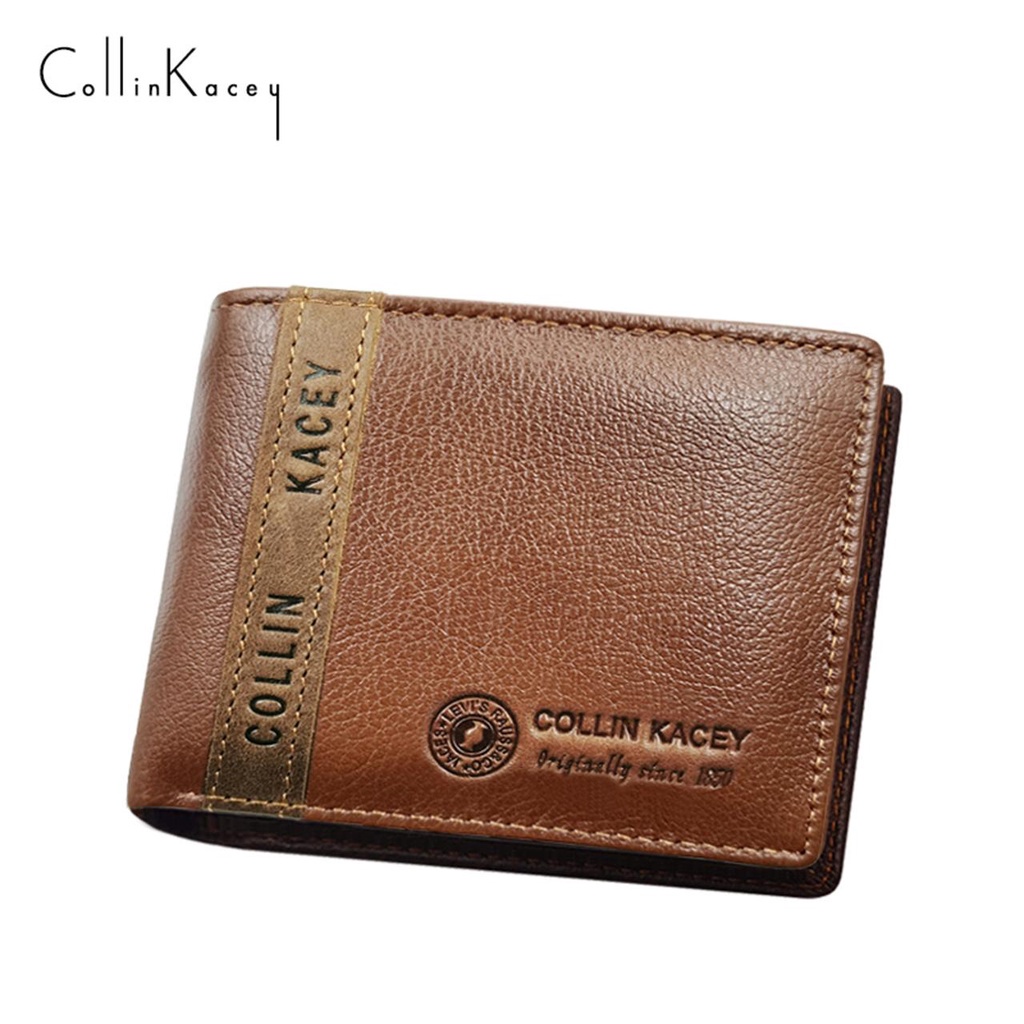 CollinKacey A23 กระเป๋าสตางค์ผู้ชายหนังแท้ ใบสั้น ทนต่อการสึกหรอ ซื้อกระเป๋าสตางค์แถมเข็มขัด ฟรีกล่องใส่กระเป๋า