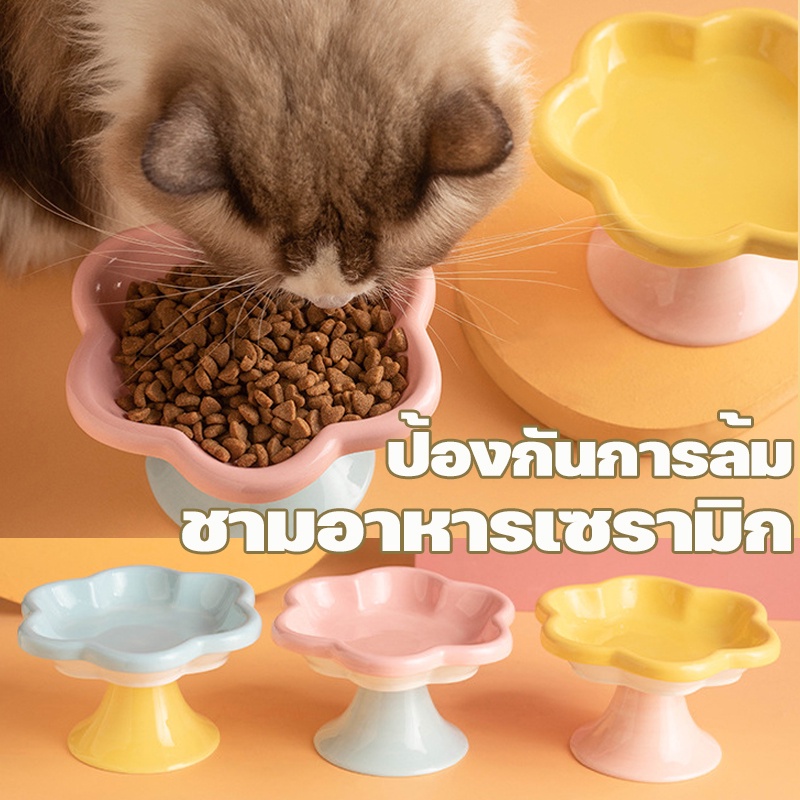 COD🐾ชามอาหารแมวเซรามิค ป้องกันการพลิกคว่ํา ชามอาหารหมา อุปกรณ์ให้อาหารสัตว์ ชามอาหารสัตว์เลี้ยง