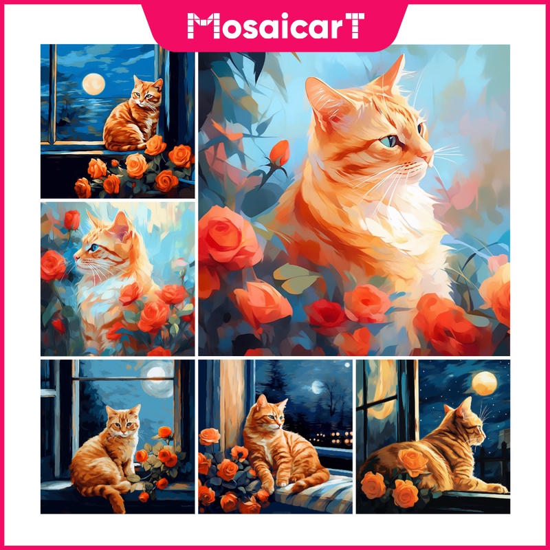 Ma ชุดงานปักครอสสติตช์เม็ดบีด ทรงเพชร รูปแมวน่ารัก 5d ขนาด 30x30 ซม. 40x40 ซม. 50x50 ซม. สําหรับตกแต่งบ้าน ห้องนั่งเล่น