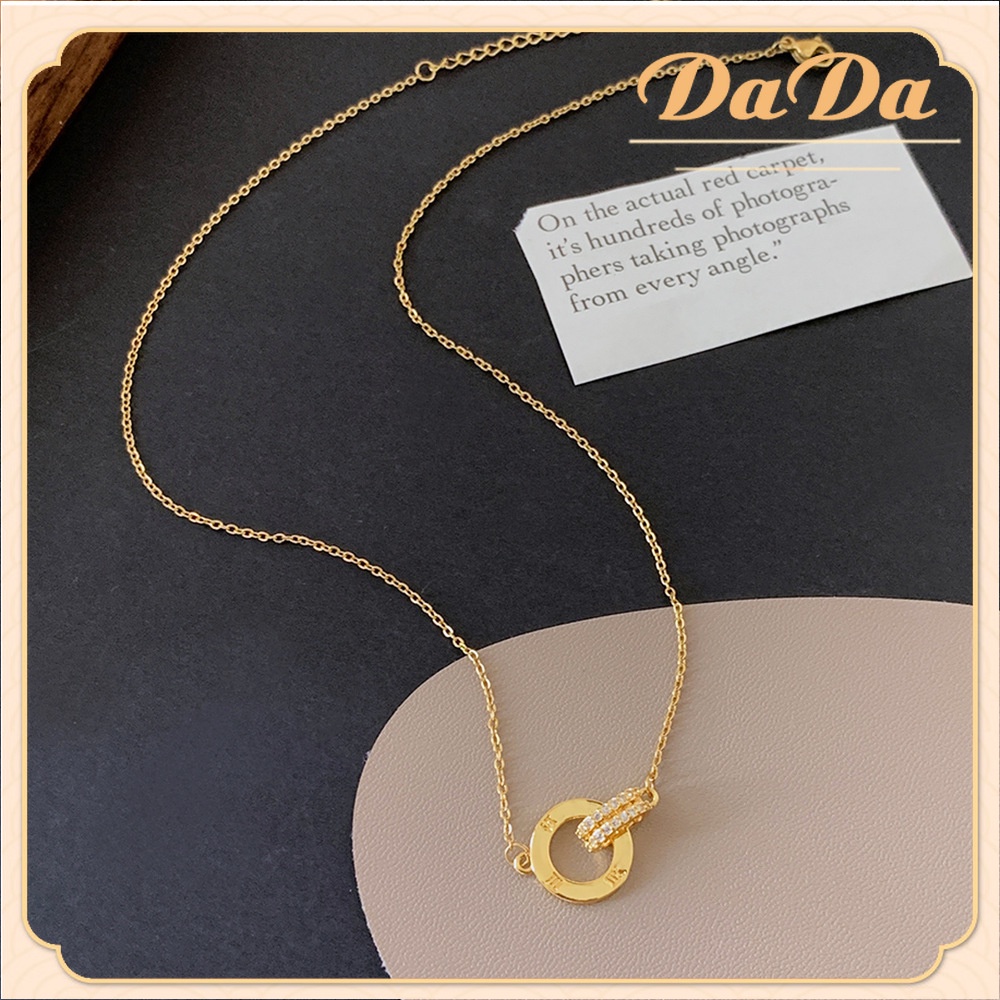 ของแท้ 100% สร้อยคอทอง 18K จี้แหวนคู่ ประดับเพทาย สองแถว รูปที่ 4