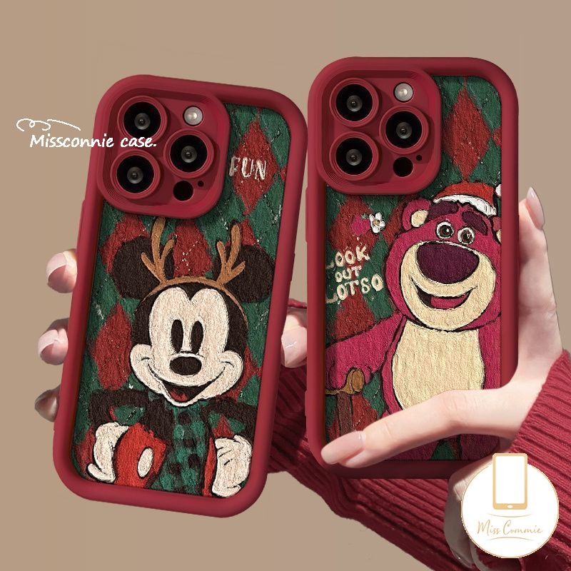 เคสโทรศัพท์มือถือ ลายหมากรุก คริสต์มาส สตรอเบอร์รี่ หมี มิกกี้ ตานางฟ้า สีแดง สร้างสรรค์ สําหรับ IPhone 11 15 14 13 12 Pro Max XR 7Plus X 6S 7 6 8 15 Plus XS Max SE 2020