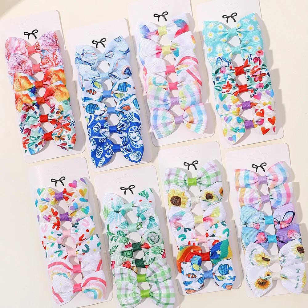 6 ชิ้น / เซต พิมพ์ลาย โบว์ กิ๊บติดผม ริบบิ้น ธัญพืช สําหรับเด็กผู้หญิง น่ารัก ปิ่นปักผม เครื่องประดับผม