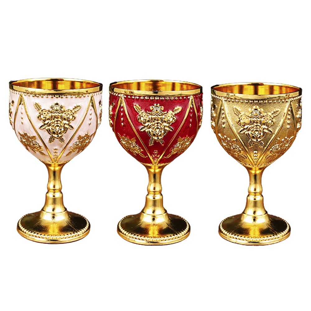 Vintage Metal Stainless Steel Wine Glass Goblet Engraving Flower Pattern Goblet for Home Ornament Wi