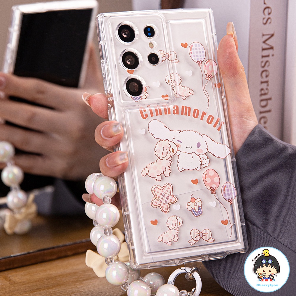 เคสโทรศัพท์มือถือแบบนิ่ม TPU กันกระแทก ลายการ์ตูนชินนาม่อนโรล พร้อมสายโซ่คล้อง และลูกโป่ง สําหรับ SAMSUNG S24 S20 S22 S23 Ultra S10 Plus A13 A04S A10S A32 A50s A30s A12 A31 A23 A04E A51 A10