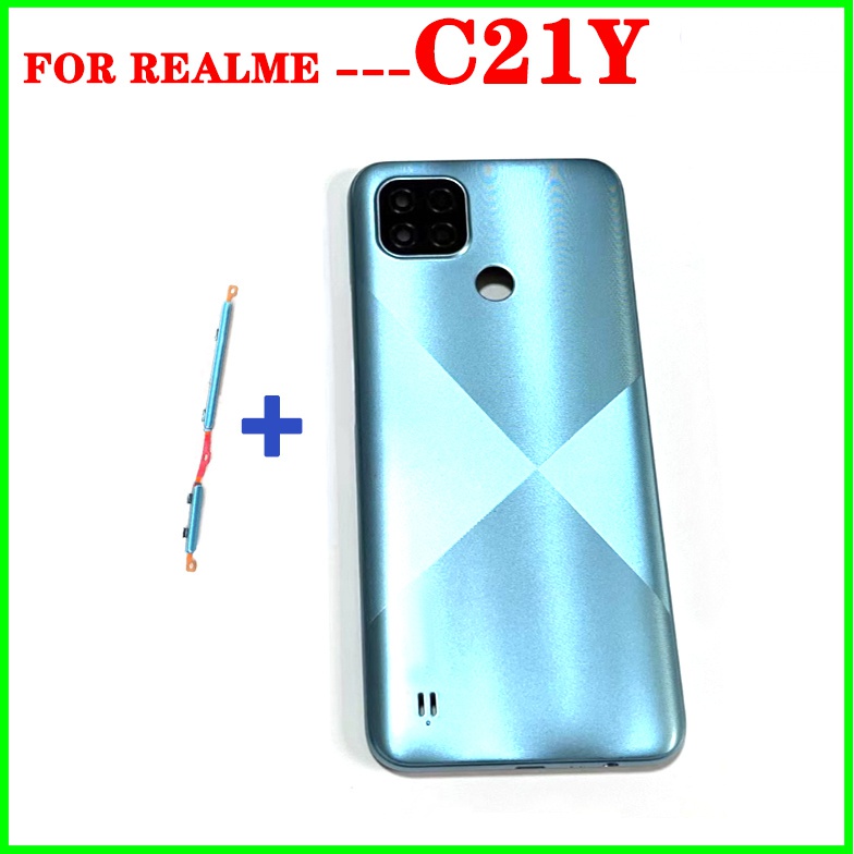 ฝาหลังแบตเตอรี่สําหรับoppo Realme C21Yฝาครอบแบตเตอรี่ด้านหลังประตูพร้อมเลนส์กล้องหลักด้านข้างปุ่มสวิทช์