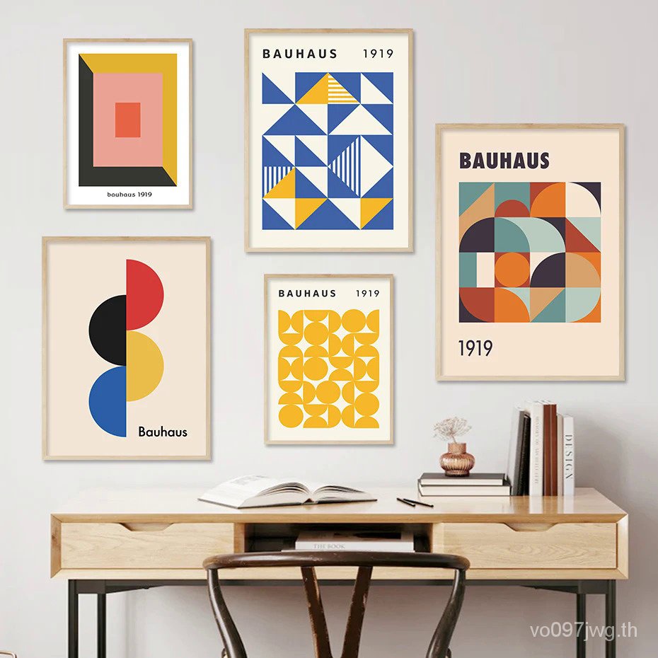 โปสเตอร์ภาพวาดผ้าใบ รูปเรขาคณิต Bauhaus สไตล์โมเดิร์น สําหรับตกแต่งผนังบ้าน ห้องนั่งเล่น 45545