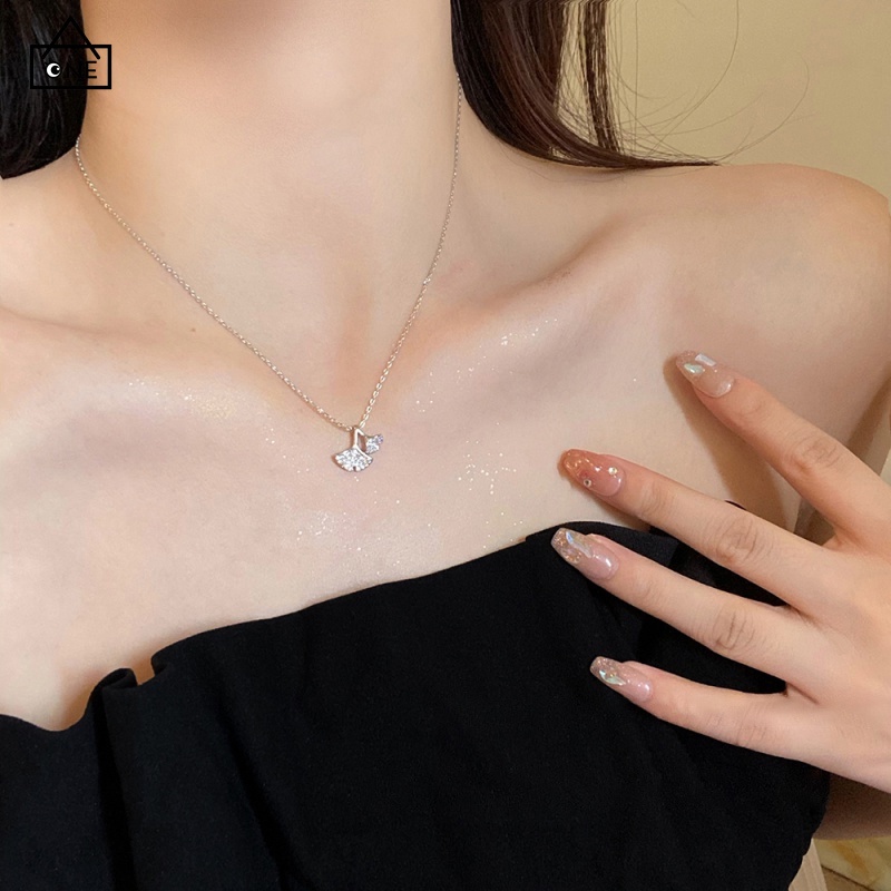 COD❤️สร้อยคอจี้แปะก๊วยBilobaประดับเพทายหรูหราสไตล์เกาหลีโซ่ไหปลาร้าแฟชั่นเครื่องประดับสำหรับผู้หญิงคู่รักของขวัญ-a.one