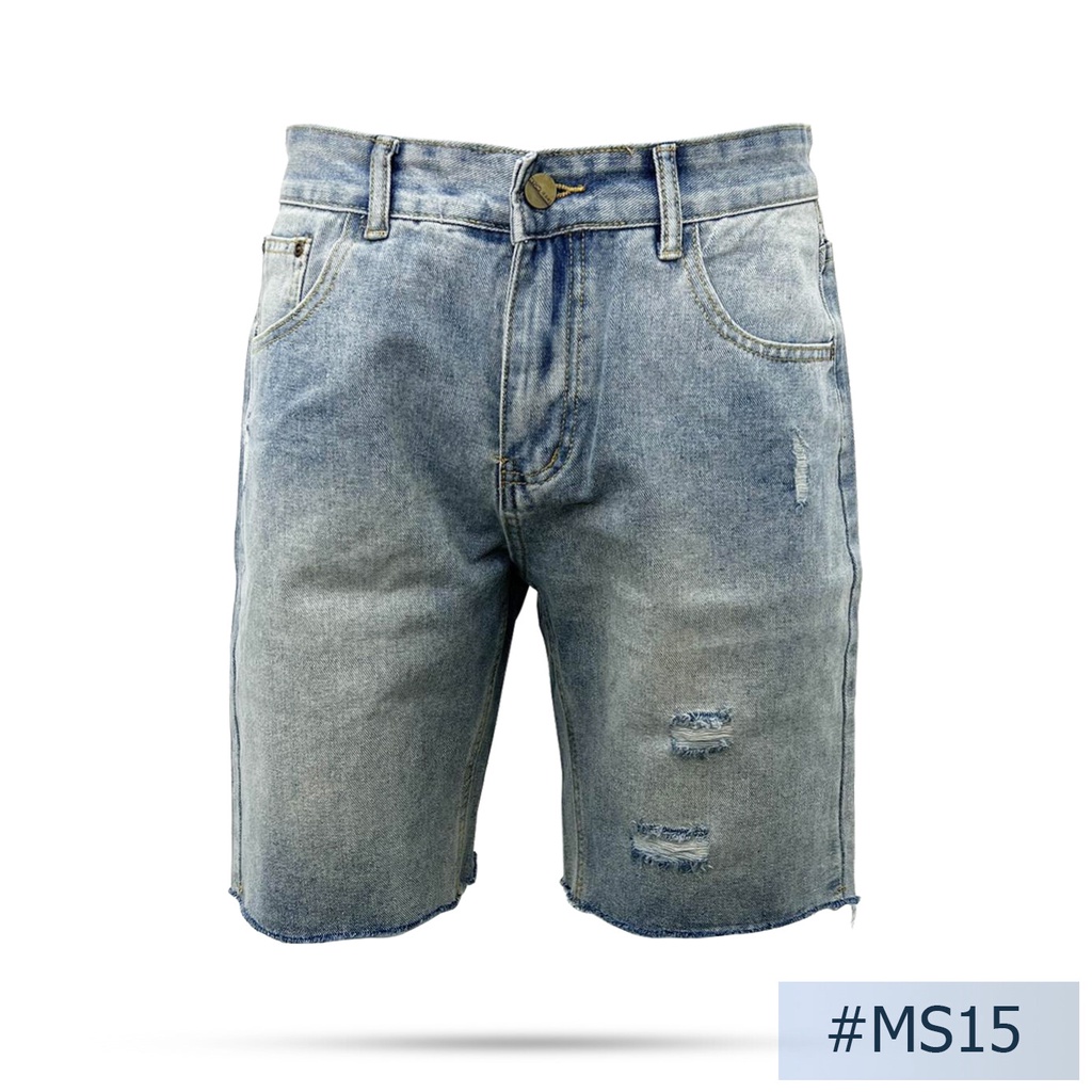 นิยมยีนส์ Niyom jeans รุ่น MS15 กางเกงยีนส์ขาสั้นชาย  สียีนส์ฟอก ขาตัดปล่อย