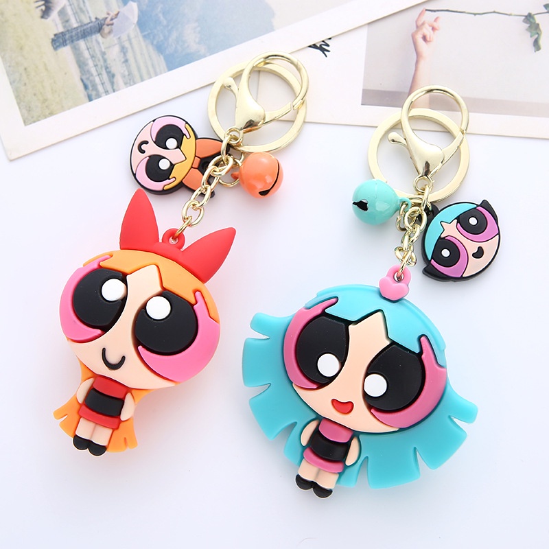 พวงกุญแจรถยนต์ จี้ตุ๊กตาการ์ตูน Powerpuff Girls แบบสร้างสรรค์ สําหรับตกแต่งกระเป๋า