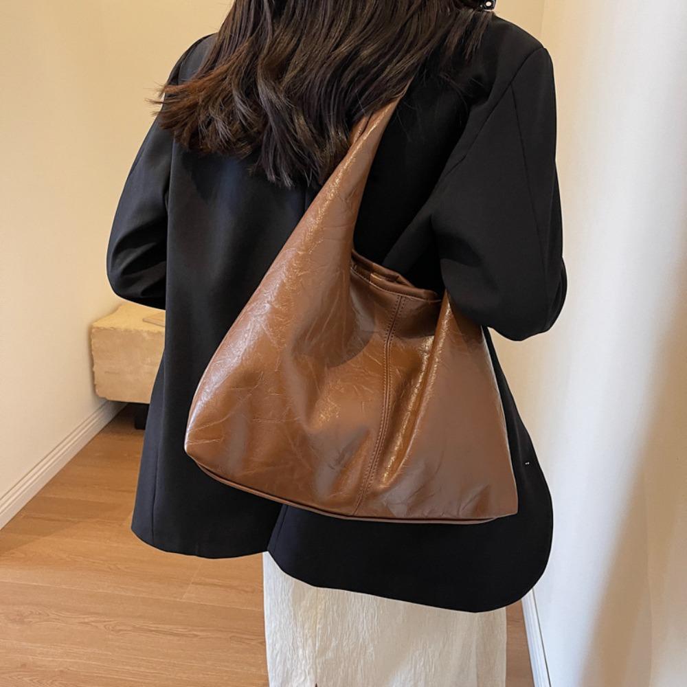DSLONG กระเป๋าสะพายไหล่ กระเป๋าถือ หนัง Pu นิ่ม ขนาดใหญ่ จุของได้เยอะ สีพื้น แฟชั่นสําหรับสตรี