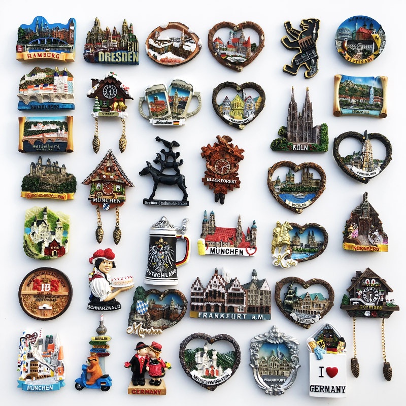 สติกเกอร์แม่เหล็กติดตู้เย็น ลาย Nuremberg Stuttgart Cologne Hamburg Munich Berlin สไตล์เยอรมนี สําหรับตกแต่งบ้าน