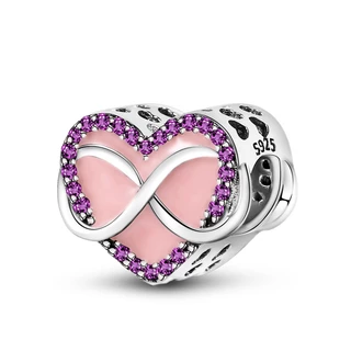 ใหม่ Charms สร้อยข้อมือ 925 จี้เงินสเตอร์ลิงคลิป evil eye gold letter stopper สีชมพู series Heart จี้ลูกปัด