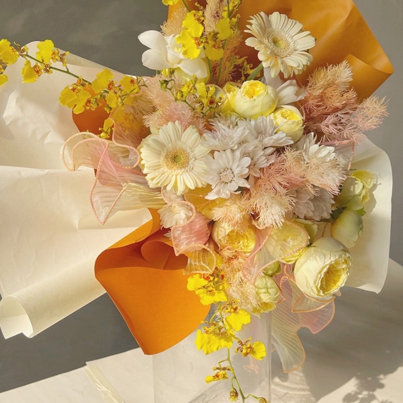 ช่อดอกทานตะวันวาเลนไทน์ ผ้าตาข่าย แต่งจับจีบ สีเรืองแสง สําหรับร้านดอกไม้ วันแม่ - รูปที่ 6