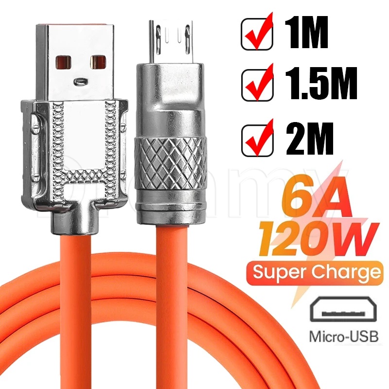 ซื้อ สายชาร์จ Micro USB 120W 6A 1 เมตร 1.5 เมตร 2 เมตร คุณภาพสูง ทนทาน สีส้ม สําหรับโทรศัพท์มือถือ Android