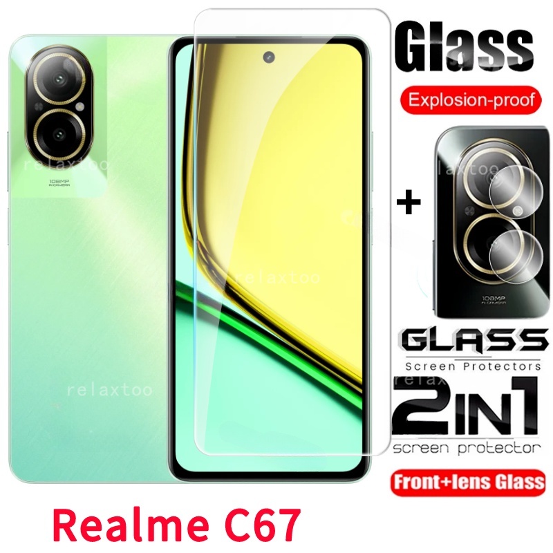2in1 ฟิล์มกระจกนิรภัยกันรอยหน้าจอ แบบใส HD กันรอยเลนส์กล้อง ด้านหลัง สําหรับ Realme C67 2023 Realme 