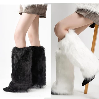 1คู่ ถุงเท้าบุตประดับขน Faux ยาว47CM แฟชั่นสตรี Boot Cover Santa Christmas ถุงเท้าบูท