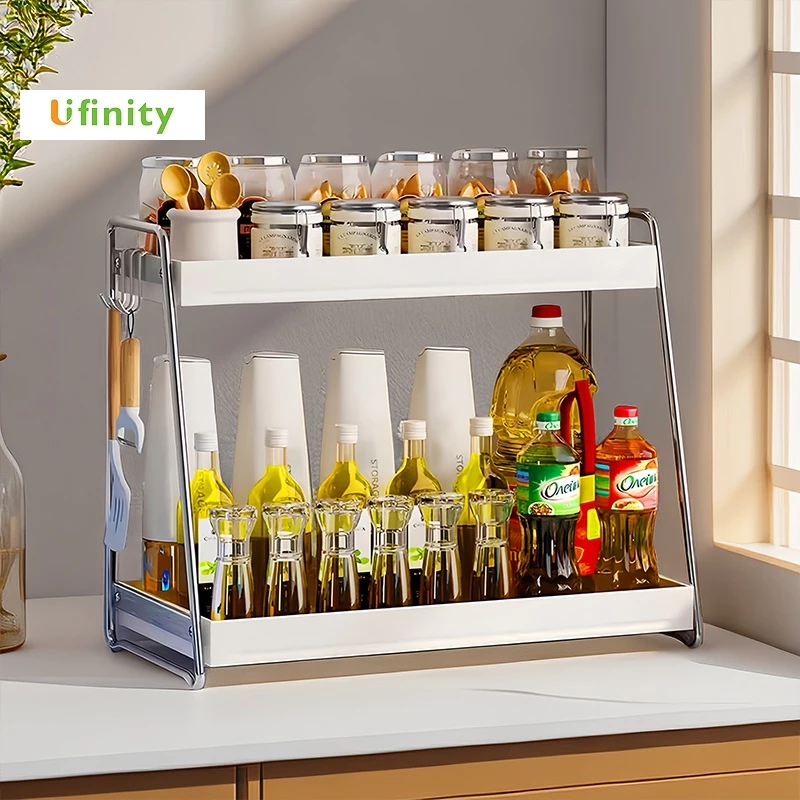 Lifinity ชั้นวางเครื่องเทศ ที่วางเครื่องปรุงรส สแตนเลส เรียบง่ายและสง่างาม ชั้นวางของในห้องครัว Condiment Seasoner Rack
