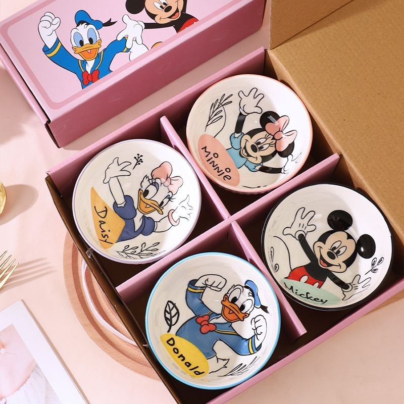 พร้อมส่ง ชุดจานชามเซรามิค แบบหนา ลายการ์ตูนมิกกี้ โดนัลด์ดั๊ก ทนความร้อนสูง ของใช้บนโต๊ะอาหาร ของใช้ในครัวเรือน แบบสร้างสรรค์ สําหรับใส่อาหาร