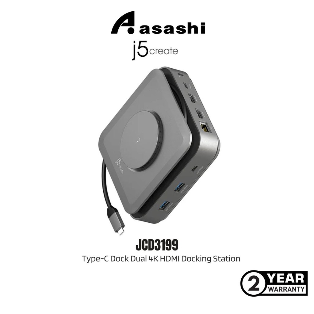 J5Create JCD3199 Type-C Dock Dual 4K HDMI Docking Station พร้อมเครื่องชาร์จไร้สาย 15w
