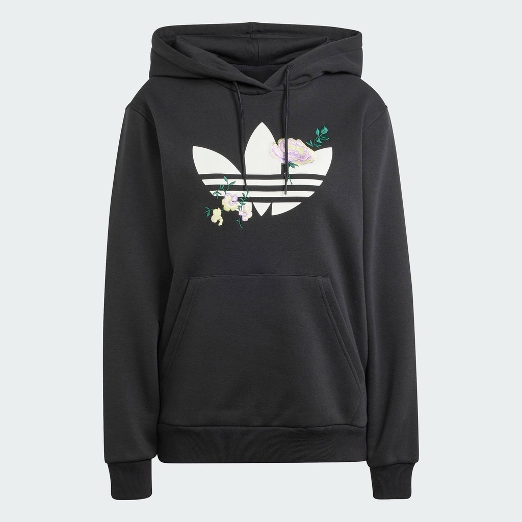 adidas ไลฟ์สไตล์ เสื้อฮู้ดปักลายดอกไม้ ผู้หญิง สีดำ II3179