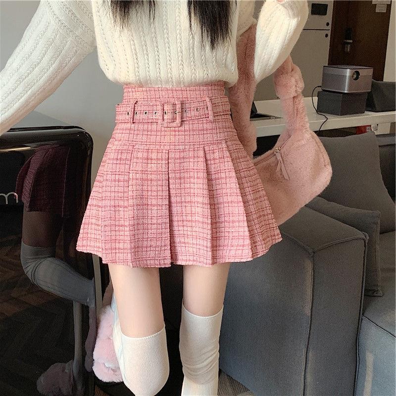 Floerns Y2K กระโปรงเทนนิส จัดเซ็ทเข็มขัด จีบรอบ มีซับใน แฟชั่นเสื้อผ้าเกาหลี