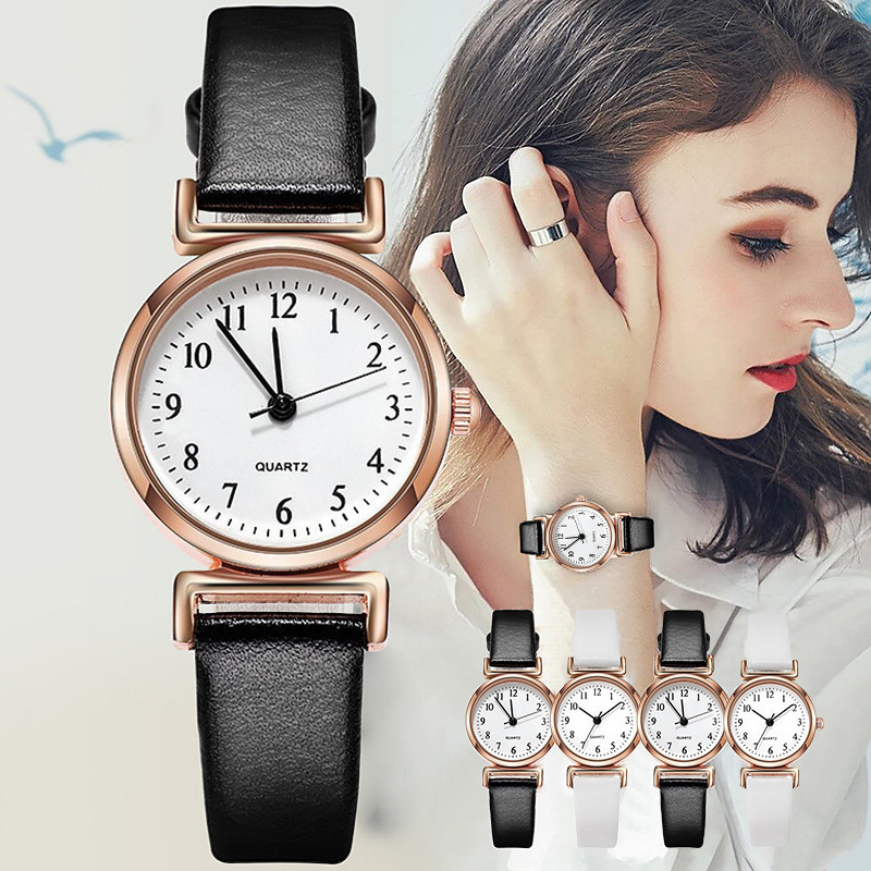 นาฬิกาข้อมือ สำหรับผู้หญิง กลม ดำ/ขาว แฟชั่นสบาย ๆ นาฬิกาควอตซ์ Wrist watch เรียบง่าย คุณภาพสูง