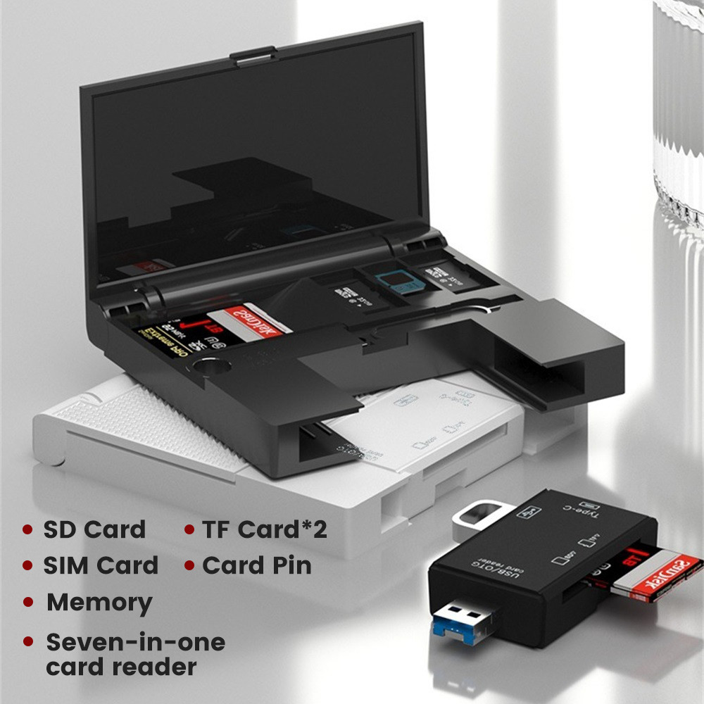 Twitch 7 in 1 Multi-functional Card Reader อะแดปเตอร์กล่องเก็บสําหรับ SD Micro SD TF ซิมการ์ดกรณี USB2.0 Type-C อะแดปเตอร์ Card Reader Storage Case