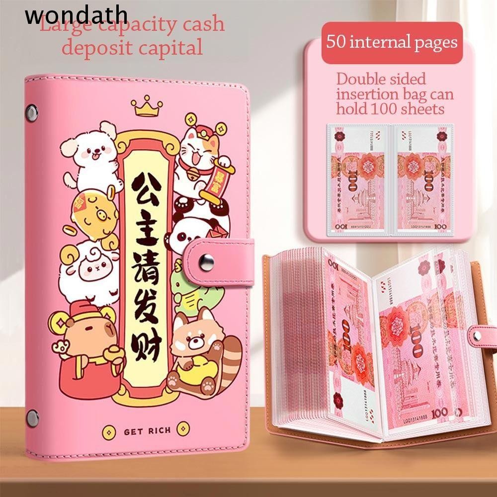 Wonda 100 ซองเงินประหยัด Challenge, ประหยัดเงินความจุขนาดใหญ่ Mini Binder Saving Challenge, ตลกรวยค้างคืน PU กันน้ํา Budget Binder เด็ก