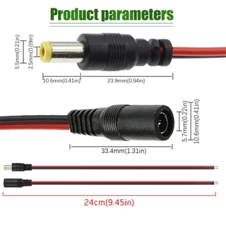 สินค้ามีคุณภาพ 10ชิ้น สายDCแดงดำ DC 5.5x2.1 mm ความยาว24ซม.ตัวผู้ และตัวเมีย สำหรับกล้องวงจรปิด คอมพิวเตอร์