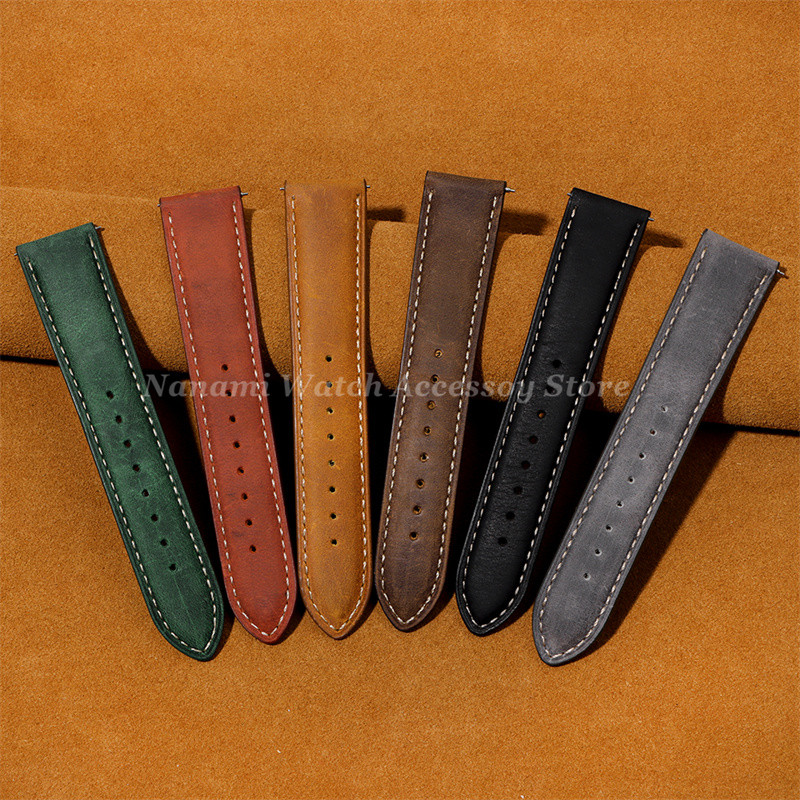 Retro Cowhide Quick Release สายนาฬิกา 14 มม.16 มม.18 มม.20 มม.22 มม.24 มม.หนังแท้หัวเข็มขัดผีเสื้อ Watchband ผู้ชายผู้หญิงธุรกิจสร้อยข้อมือเข็มขัด