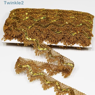 Twinkle ริบบิ้นผ้าโพลีเอสเตอร์ถัก กลิตเตอร์ สีทอง กว้าง 1.37 นิ้ว 50 หลา สําหรับเสื้อผ้า DIY