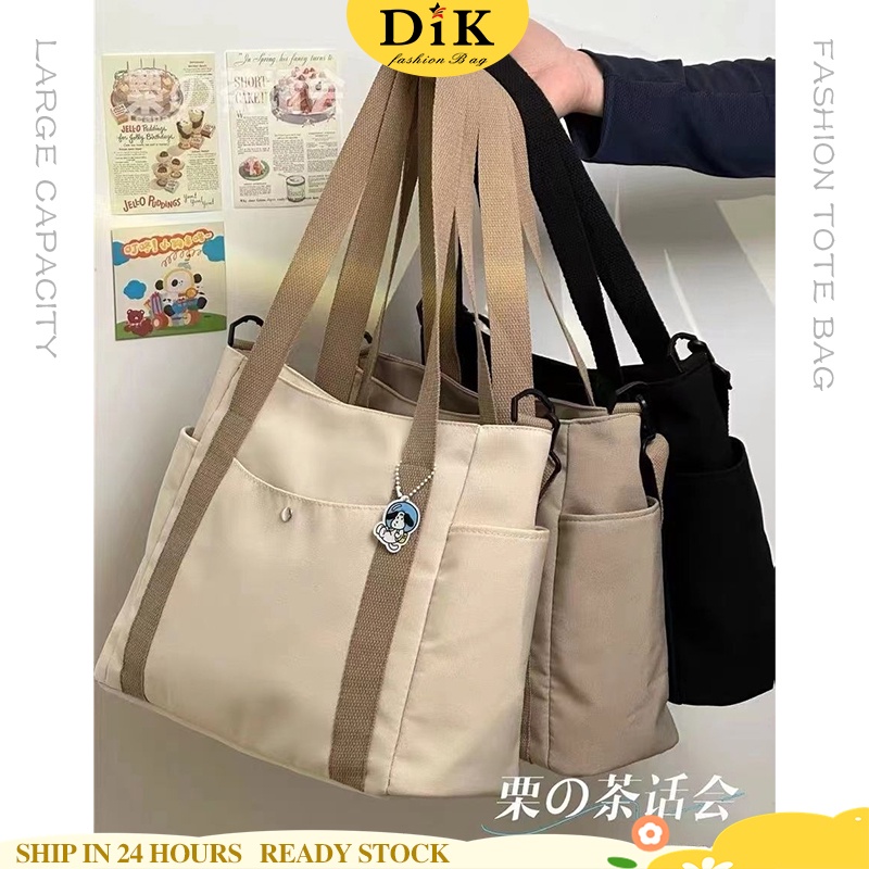 Dik Fashion TB090 กระเป๋าผ้าแคนวาส สะพายไหล่ ความจุขนาดใหญ่ แฟชั่นสไตล์เกาหลี สําหรับผู้หญิง