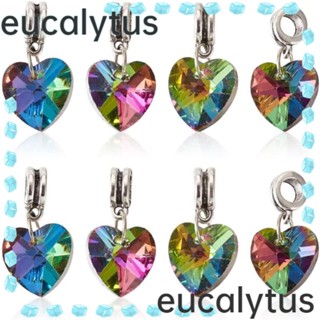 Eucalytus1 จี้แก้วคริสตัลอัลลอย รูปหัวใจ สีรุ้ง 14 มม. สไตล์ยุโรป สําหรับสร้อยข้อมือ งานแต่งงาน