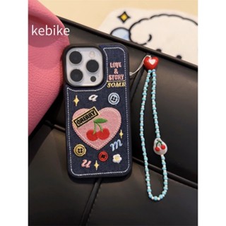 เคสโทรศัพท์มือถือ ผ้ายีน ปักลายเชอร์รี่ กันกระแทก สําหรับ Apple Iphone 14promax 13 11 14pro 13pro 14