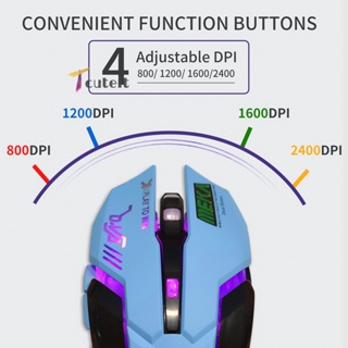 Tcuteit เมาส์ออปติคอลเล่นเกม แบบใช้สาย USB 6 ปุ่ม 2400dpi สําหรับคอมพิวเตอร์