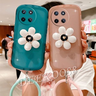 พร้อมส่ง ใหม่ เคสโทรศัพท์มือถือ TPU นิ่ม ปิดด้านหลัง ลายดอกไม้สีขาว พร้อมสายคล้องมือ สําหรับ Realme11 RealmeC51 Realme 11 C51 NFC 4G 5G 2023