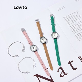 Lovito นาฬิกาข้อมือควอตซ์ ลําลอง โลหะ เรียบง่าย สําหรับผู้หญิง L63AD292 (สีน้ําตาล/ชมพู/เขียว/เงิน)