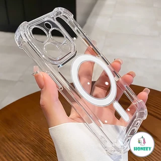 4 มุมเกราะกันกระแทกเคสโทรศัพท์ใสสําหรับ IPhone 17 16 15 Pro Max 14 13 12 11 Pro Max Xr Xs 7 8Plus แม่เหล็กชาร์จไร้สายฝาครอบ