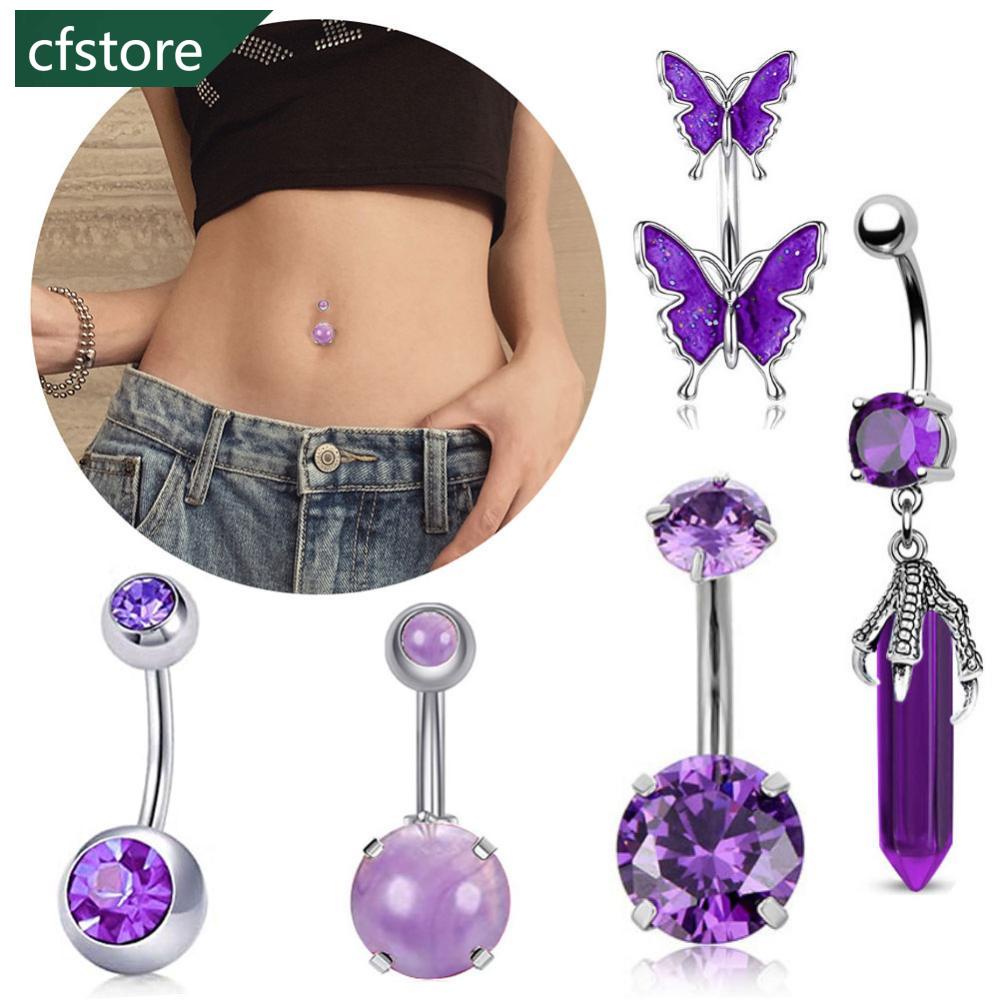 Cfstore จิวสะดือ สเตนเลส รูปผีเสื้อ สีม่วง เครื่องประดับผู้หญิง A1Y5