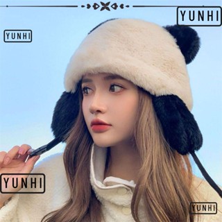 Yunhi หมวกผ้ากํามะหยี่ขนนิ่ม ลายแพนด้าน่ารัก แฟชั่นฤดูหนาว สําหรับผู้หญิง